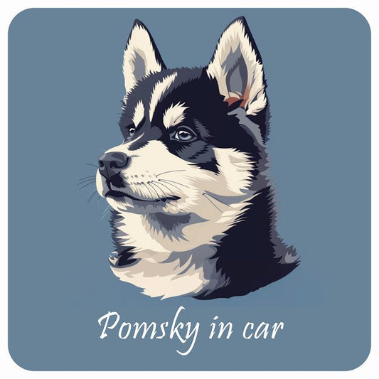 イラスト付 Dog in Car ポンスキー Bタイプ ステッカー 正方形 13x13cm シール カーステッカー