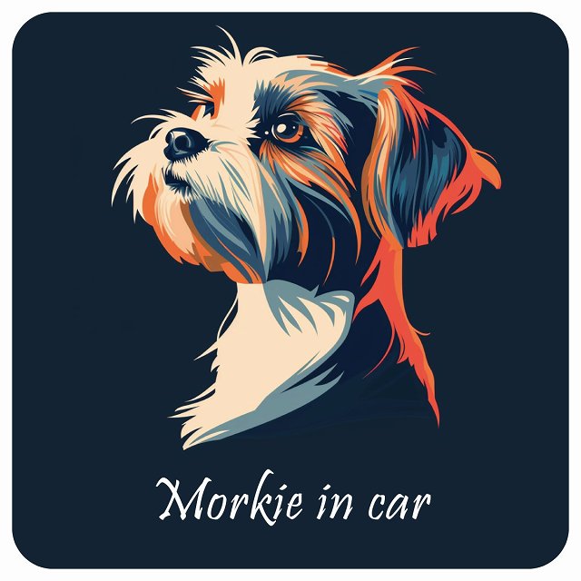 イラスト付 Dog in Car マルーキー Aタイプ ステッカー 正方形 13x13cm シール カーステッカー