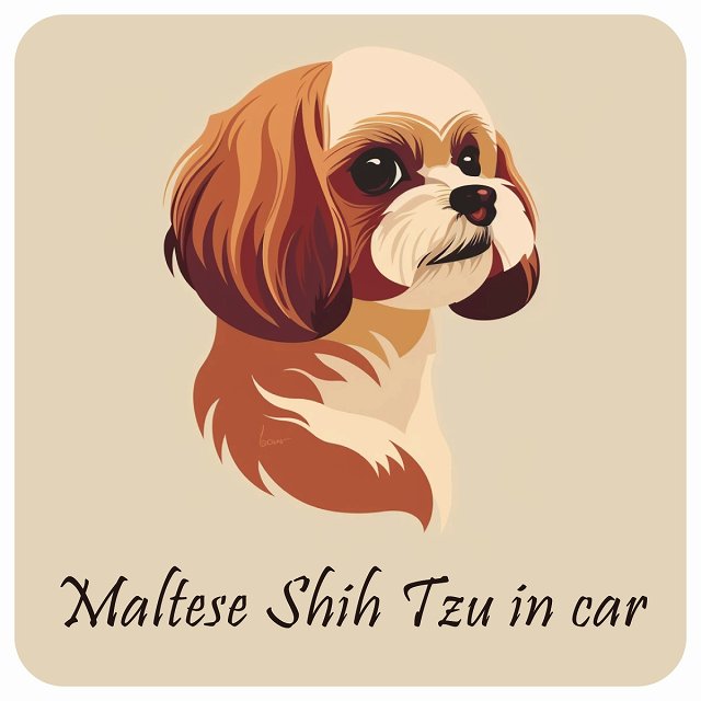 イラスト付 Dog in Car マルシーズー Aタイプ ステッカー 正方形 13x13cm シール カーステッカー