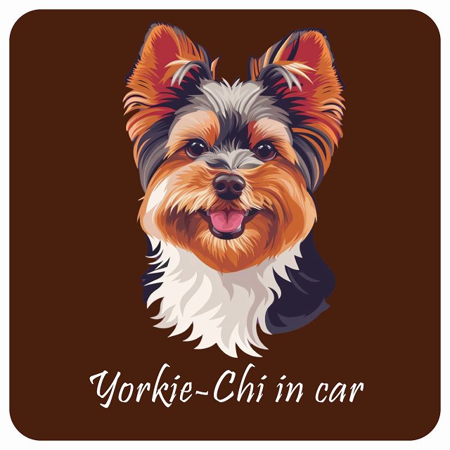イラスト付 Dog in Car ヨーチー Aタイプ ステッカー 正方形 13x13cm シール カーステッカー