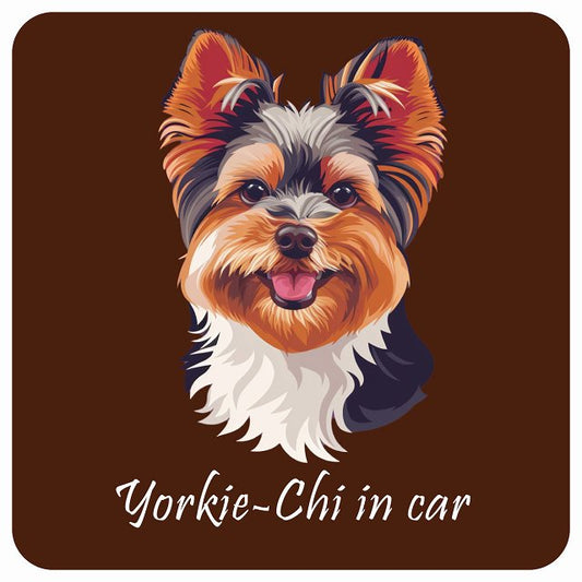 イラスト付 Dog in Car ヨーチー Aタイプ ステッカー 正方形 13x13cm シール カーステッカー