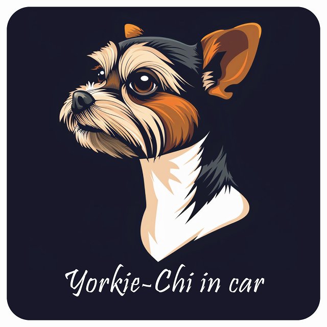 イラスト付 Dog in Car ヨーチー Bタイプ ステッカー 正方形 13x13cm シール カーステッカー