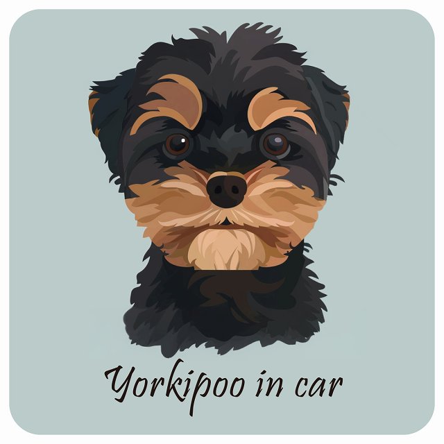 イラスト付 Dog in Car ヨープー Aタイプ ステッカー 正方形 13x13cm シール カーステッカー