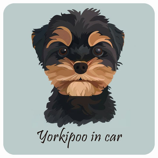 イラスト付 Dog in Car ヨープー Aタイプ ステッカー 正方形 13x13cm シール カーステッカー