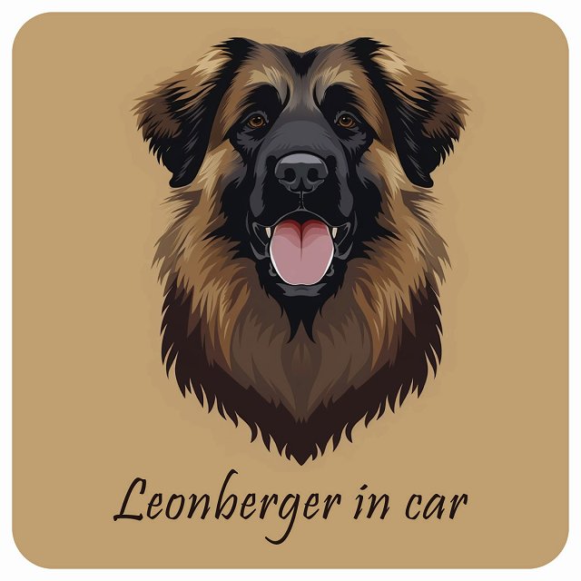 イラスト付 Dog in Car レオンベルガー Aタイプ ステッカー 正方形 13x13cm シール カーステッカー