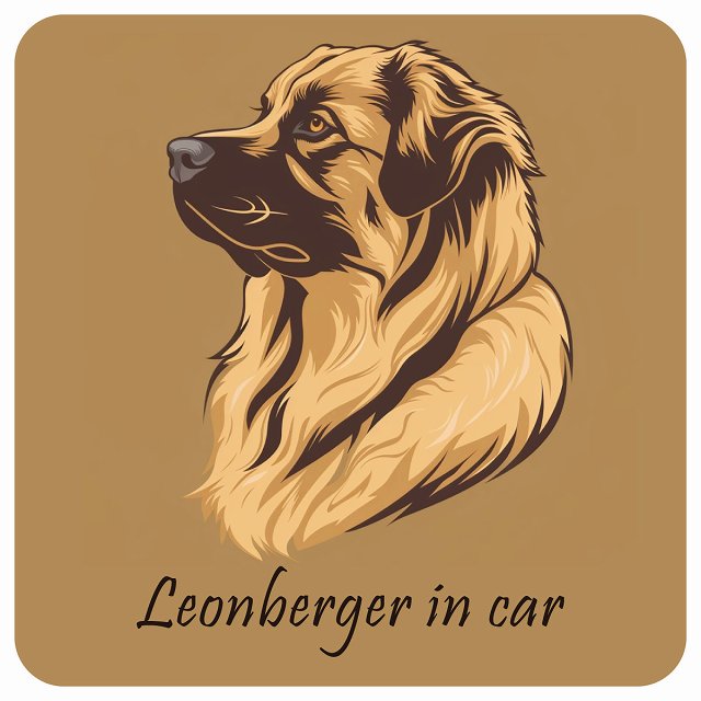 イラスト付 Dog in Car レオンベルガー Bタイプ ステッカー 正方形 13x13cm シール カーステッカー