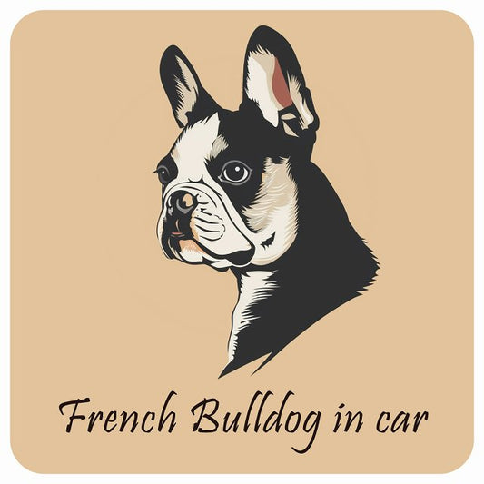 イラスト付 Dog in Car フレンチブルドッグ Aタイプ ステッカー 正方形 13x13cm シール カーステッカー