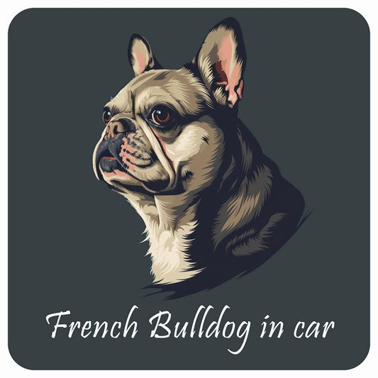 イラスト付 Dog in Car フレンチブルドッグ Bタイプ ステッカー 正方形 13x13cm シール カーステッカー