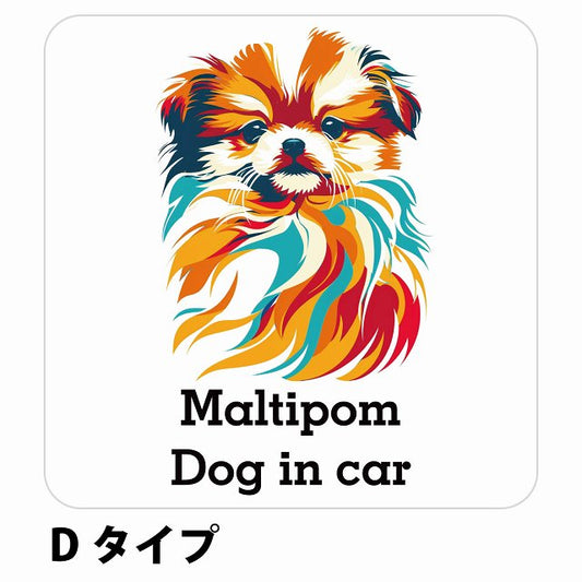 Dog in car Maltipom ポメマル Dタイプ ステッカー 正方形 シール カーステッカー