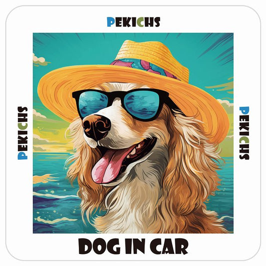 ペキックス Pekichs DOG IN CAR 海 麦わら帽子 サングラス 夏 ステッカー 13x13cm 正方形 シール カーステッカー