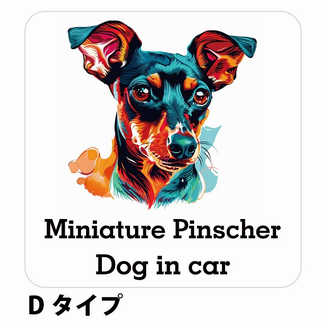 Dog in car Miniature Pinscher ミニチュアピンシャー Dタイプ ステッカー 正方形 シール カーステッカー