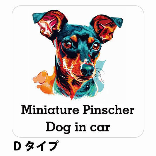 Dog in car Miniature Pinscher ミニチュアピンシャー Dタイプ ステッカー 正方形 シール カーステッカー