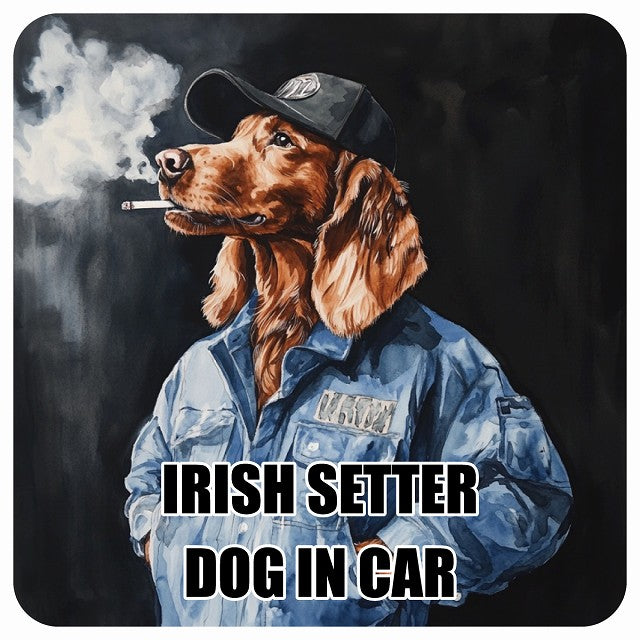 IRISH SETTER アイリッシュセッター DOG IN CAR 作業服 ちょい悪 ステッカー 13x13cm 正方形 シール カーステッカー