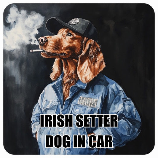 IRISH SETTER アイリッシュセッター DOG IN CAR 作業服 ちょい悪 ステッカー 13x13cm 正方形 シール カーステッカー