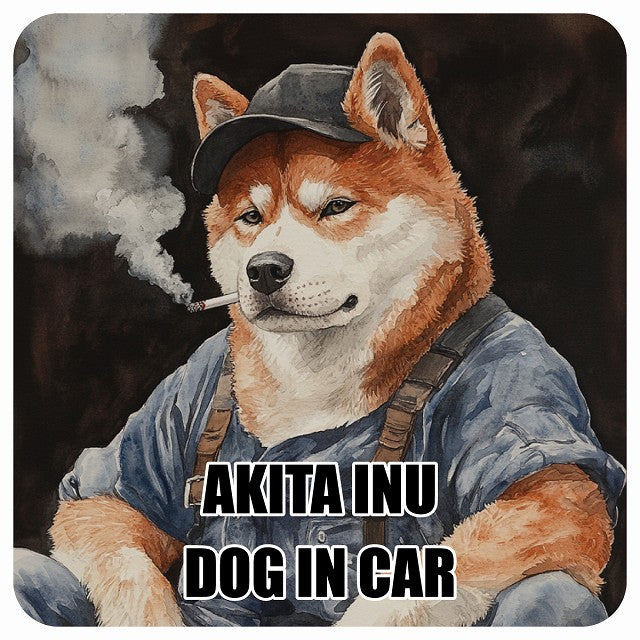 AKITA 秋田犬 DOG IN CAR 作業服 ちょい悪 ステッカー 13x13cm 正方形 シール カーステッカー