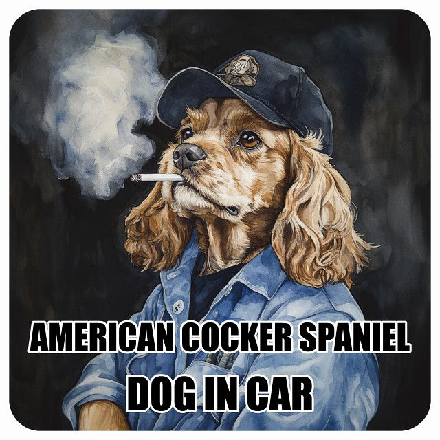 AMERICAN COCKER SPANIEL アメリカンコッカースパニエル DOG IN CAR 作業服 ちょい悪 ステッカー 13x13cm 正方形 シール カーステッカー