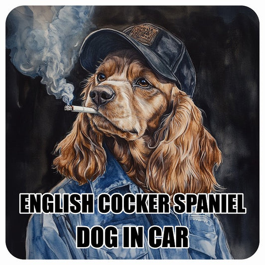 ENGLISH COCKER SPANIEL イングリッシュコッカースパニエル DOG IN CAR 作業服 ちょい悪 ステッカー 13x13cm 正方形 シール カーステッカー