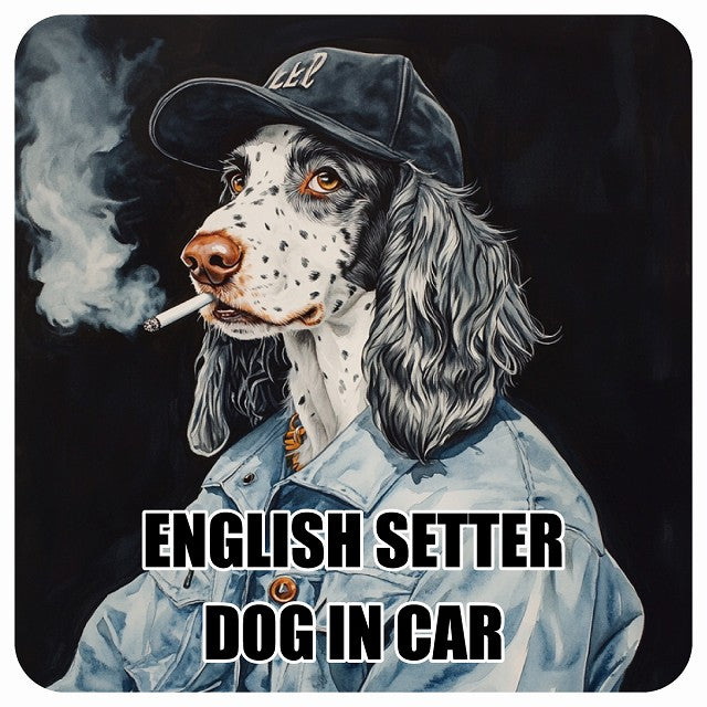 ENGLISH SETTER イングリッシュセッター DOG IN CAR 作業服 ちょい悪 ステッカー 13x13cm 正方形 シール カーステッカー