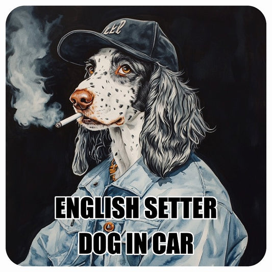 ENGLISH SETTER イングリッシュセッター DOG IN CAR 作業服 ちょい悪 ステッカー 13x13cm 正方形 シール カーステッカー