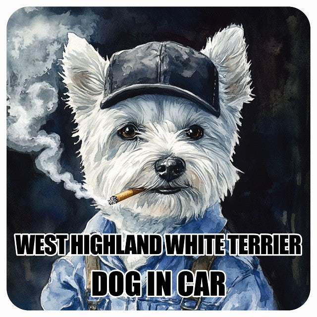 WEST HIGHLAND WHITE TERRIER ウエストハイランドホワイトテリア DOG IN CAR 作業服 ちょい悪 ステッカー 13x13cm 正方形 シール カーステッカー