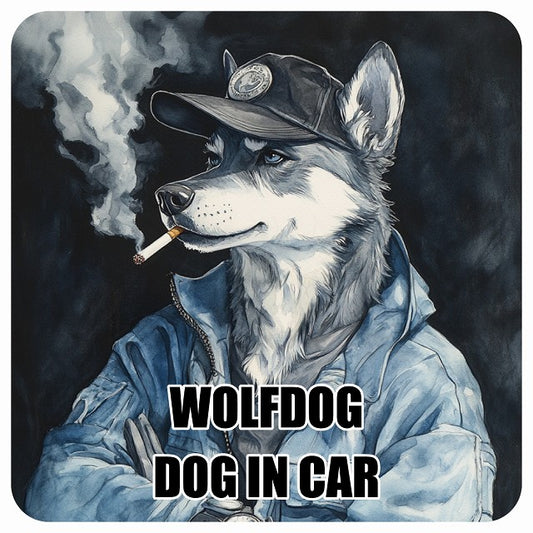 WOLFDOG ウルフドッグ DOG IN CAR 作業服 ちょい悪 ステッカー 13x13cm 正方形 シール カーステッカー