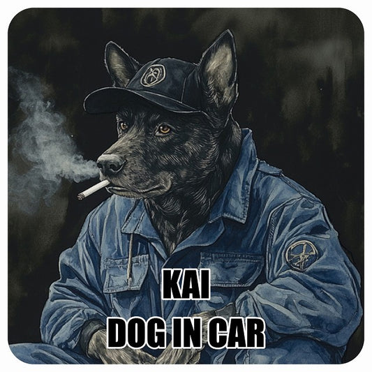 KAI 甲斐犬 DOG IN CAR 作業服 ちょい悪 ステッカー 13x13cm 正方形 シール カーステッカー