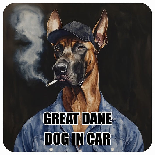 GREAT DANE グレートデーン DOG IN CAR 作業服 ちょい悪 ステッカー 13x13cm 正方形 シール カーステッカー