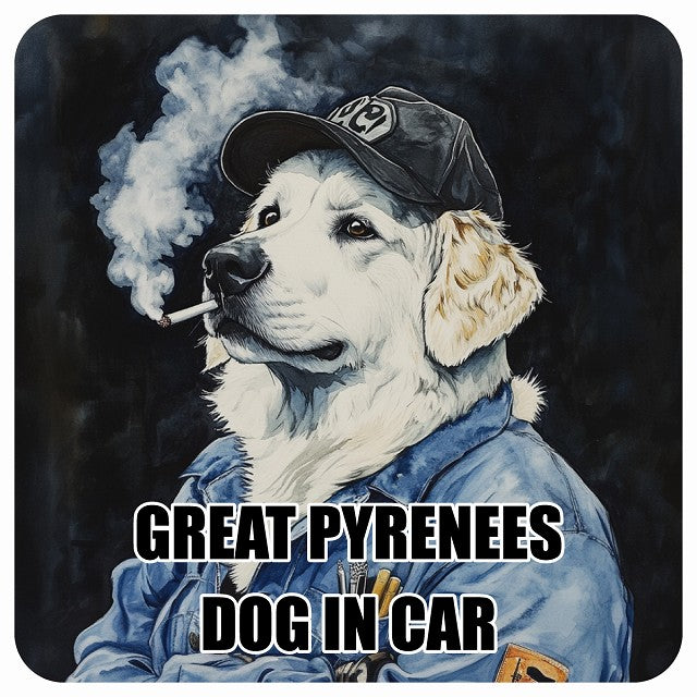 GREAT PYRENEES グレートピレニーズ DOG IN CAR 作業服 ちょい悪 ステッカー 13x13cm 正方形 シール カーステッカー