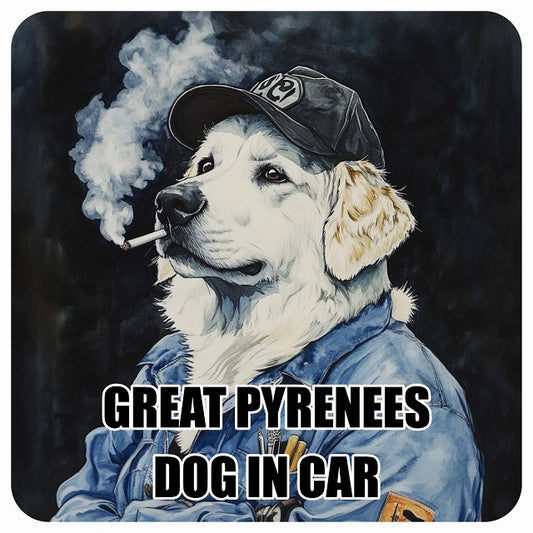 GREAT PYRENEES グレートピレニーズ DOG IN CAR 作業服 ちょい悪 ステッカー 13x13cm 正方形 シール カーステッカー