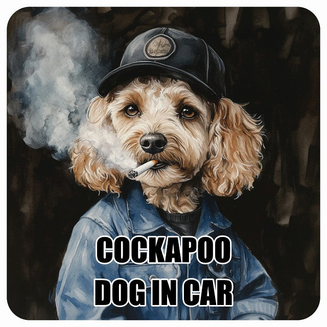 COCKAPOO コッカプー DOG IN CAR 作業服 ちょい悪 ステッカー 13x13cm 正方形 シール カーステッカー