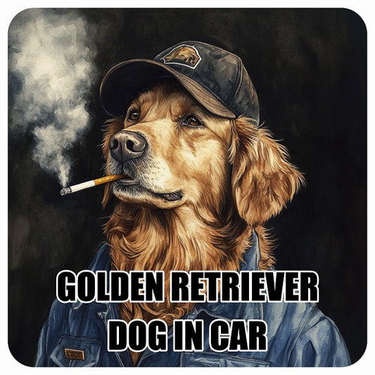 GOLDEN RETRIEVER ゴールデンレトリバー DOG IN CAR 作業服 ちょい悪 ステッカー 13x13cm 正方形 シール カーステッカー