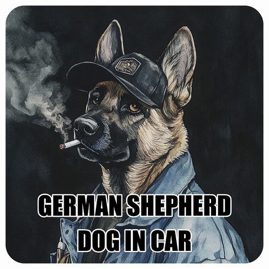 GERMAN SHEPHERD シェパード DOG IN CAR 作業服 ちょい悪 ステッカー 13x13cm 正方形 シール カーステッカー