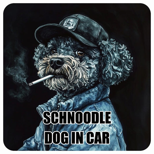SCHNOODLE シュナプー DOG IN CAR 作業服 ちょい悪 ステッカー 13x13cm 正方形 シール カーステッカー