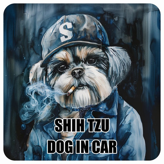 SHIH TZU シーズー DOG IN CAR 作業服 ちょい悪 ステッカー 13x13cm 正方形 シール カーステッカー