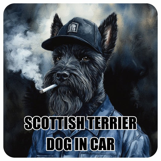 SCOTTISH TERRIER スコティッシュテリア DOG IN CAR 作業服 ちょい悪 ステッカー 13x13cm 正方形 シール カーステッカー