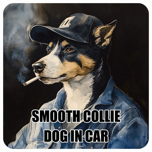 SMOOTH COLLIE スムースコリー DOG IN CAR 作業服 ちょい悪 ステッカー 13x13cm 正方形 シール カーステッカー