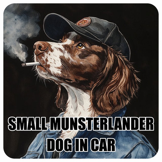 SMALL MUNSTERLANDER スモールミュンスターレンダー DOG IN CAR 作業服 ちょい悪 ステッカー 13x13cm 正方形 シール カーステッカー