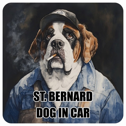 ST. BERNARD セントバーナード DOG IN CAR 作業服 ちょい悪 ステッカー 13x13cm 正方形 シール カーステッカー