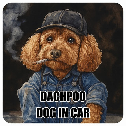DACHPOO ダップー DOG IN CAR 作業服 ちょい悪 ステッカー 13x13cm 正方形 シール カーステッカー
