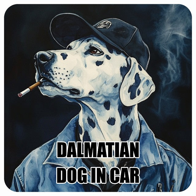 DALMATIAN ダルメシアン DOG IN CAR 作業服 ちょい悪 ステッカー 13x13cm 正方形 シール カーステッカー