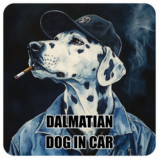 DALMATIAN ダルメシアン DOG IN CAR 作業服 ちょい悪 ステッカー 13x13cm 正方形 シール カーステッカー