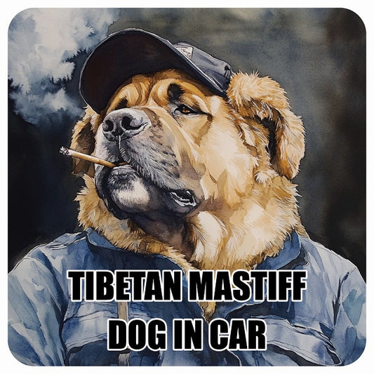 TIBETAN MASTIFF チベタンマスティフ DOG IN CAR 作業服 ちょい悪 ステッカー 13x13cm 正方形 シール カーステッカー