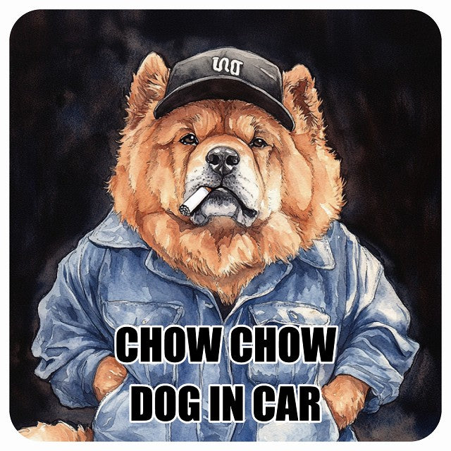 CHOW チャウチャウ DOG IN CAR 作業服 ちょい悪 ステッカー 13x13cm 正方形 シール カーステッカー