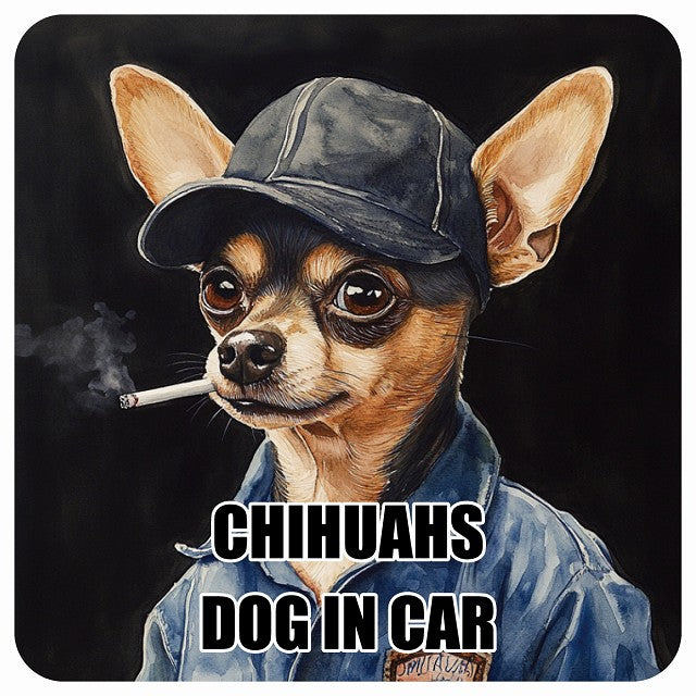 CHIHUAHS チワックス DOG IN CAR 作業服 ちょい悪 ステッカー 13x13cm 正方形 シール カーステッカー