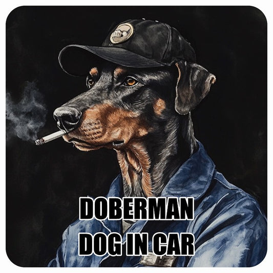 DOBERMAN ドーベルマン DOG IN CAR 作業服 ちょい悪 ステッカー 13x13cm 正方形 シール カーステッカー