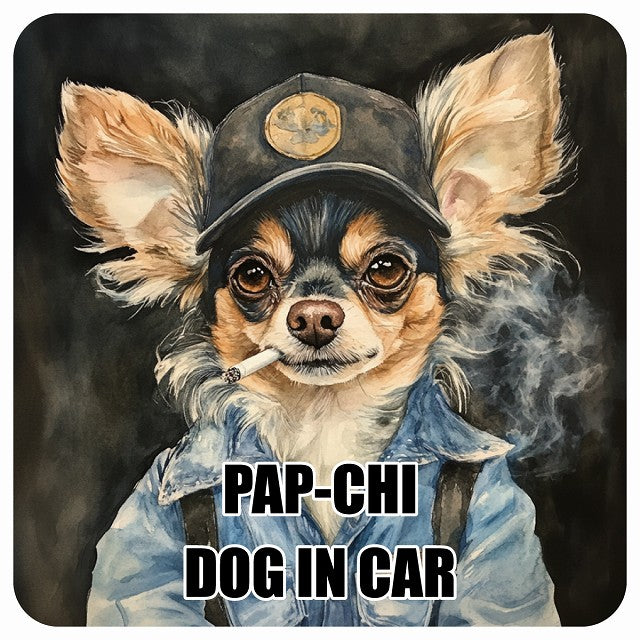 PAP-CHI パピチワ DOG IN CAR 作業服 ちょい悪 ステッカー 13x13cm 正方形 シール カーステッカー