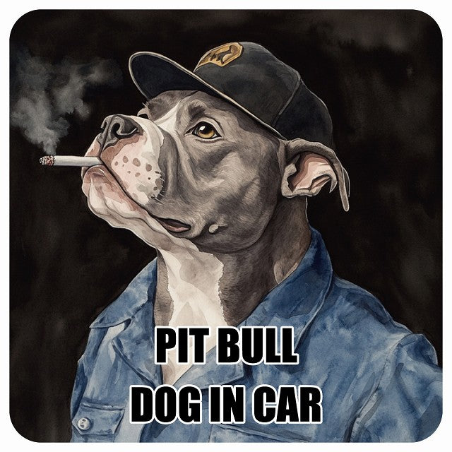 PIT BULL ピットブル DOG IN CAR 作業服 ちょい悪 ステッカー 13x13cm 正方形 シール カーステッカー