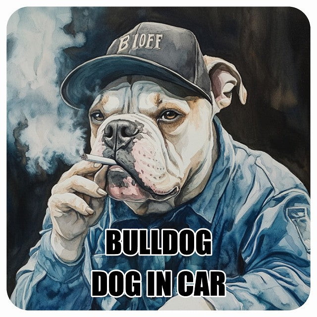 BULLDOG ブルドッグ DOG IN CAR 作業服 ちょい悪 ステッカー 13x13cm 正方形 シール カーステッカー