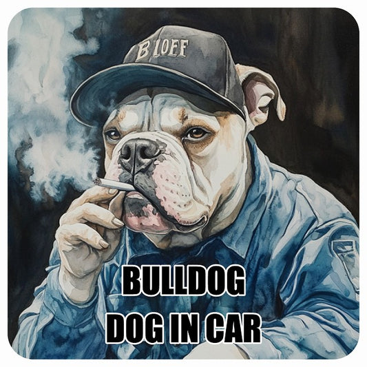BULLDOG ブルドッグ DOG IN CAR 作業服 ちょい悪 ステッカー 13x13cm 正方形 シール カーステッカー