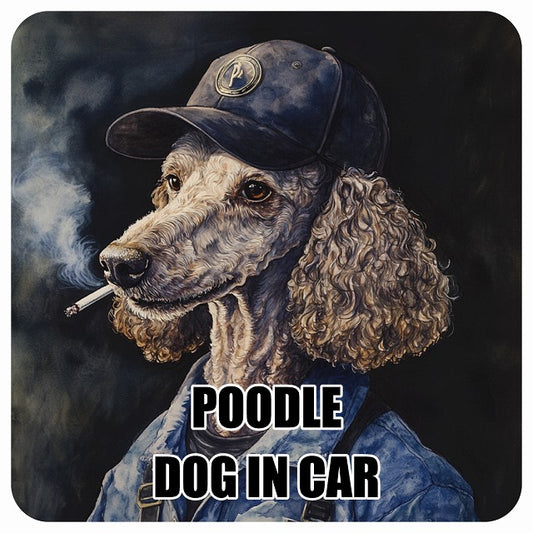 POODLE プードル DOG IN CAR 作業服 ちょい悪 ステッカー 13x13cm 正方形 シール カーステッカー